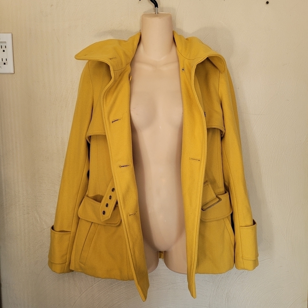 Green With Envy Mustard Yellow Wool Pea Coat Jacket Size Women's Small - Picture 8 of 15